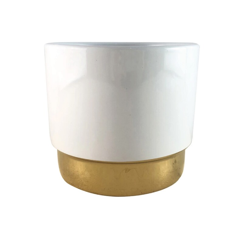 MACETA CERAMICA BASE DORADA 15X15X13.5CM BLANCO MACETA CERAMICA BASE DORADA 15X15X13.5CM BLANCO