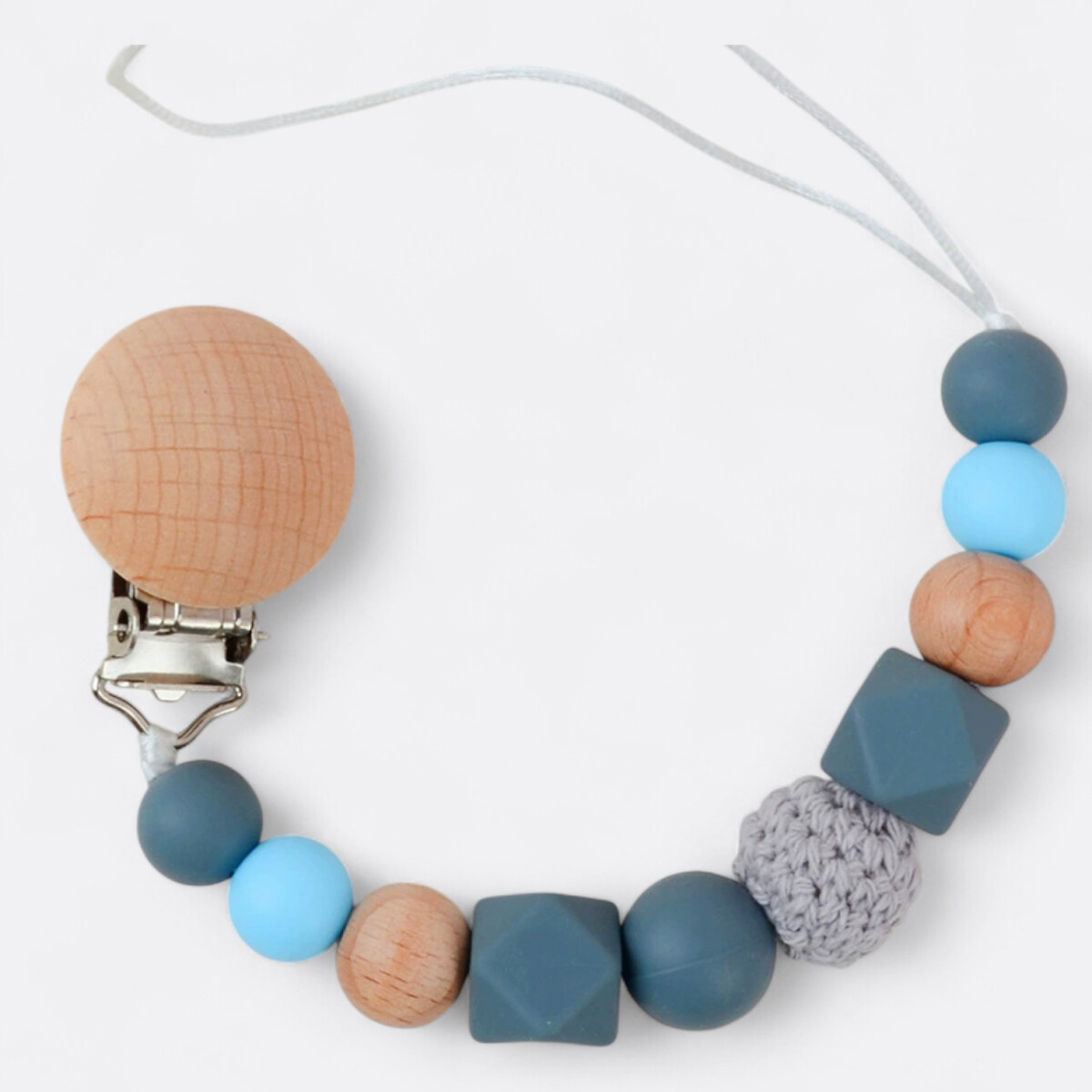 Cadena De Chupete Cuentas Con Diseño - Gris Y Celeste 