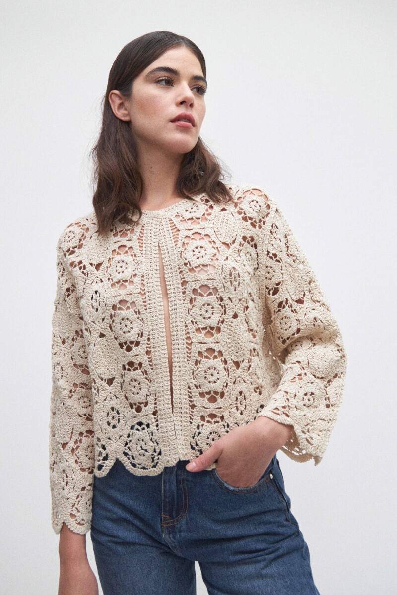 Chaqueta en crochet - beige 