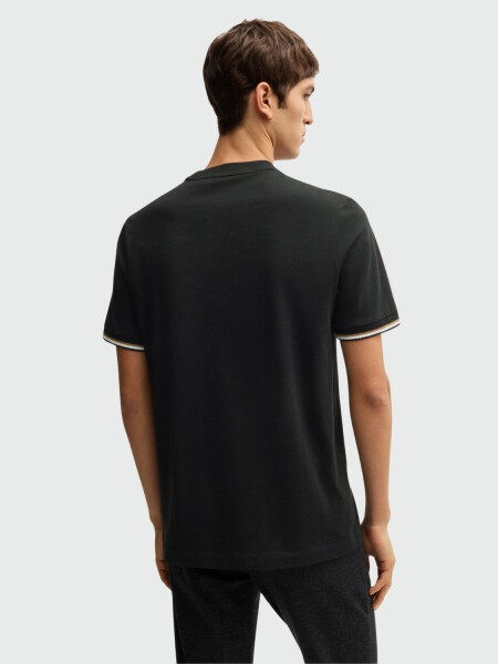 BOSS - Remera de algodón con rayas características en los puños, THOMPSON Negro
