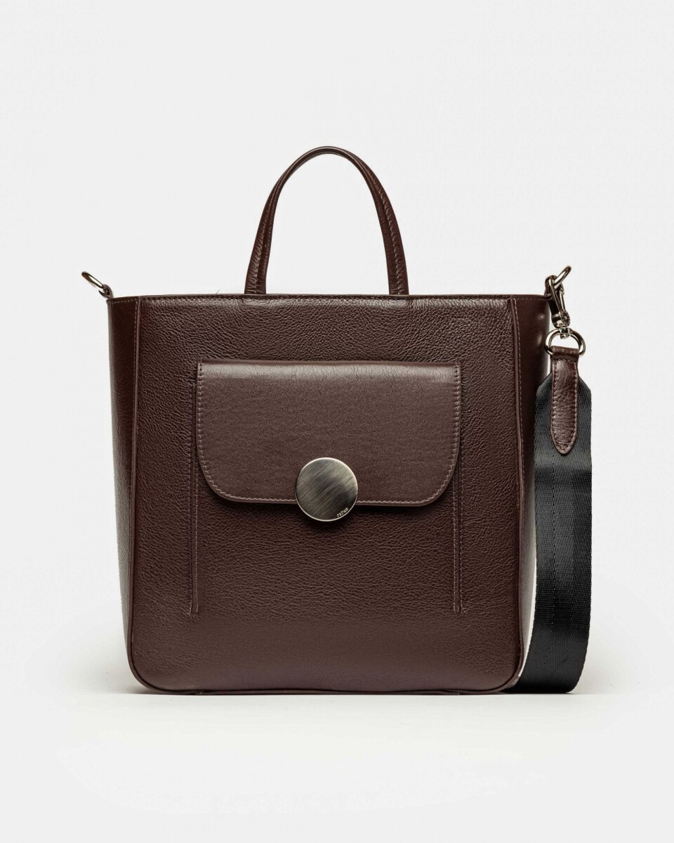 Shopper The Circle en cuero liso - Chocolate 