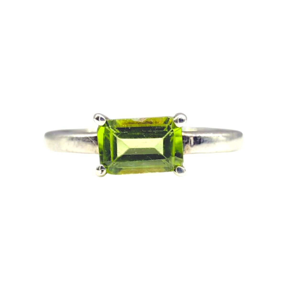 Anillo Cuadrado-Plata rodinada-Piedra Peridoto-AN2023 - conpiedra 