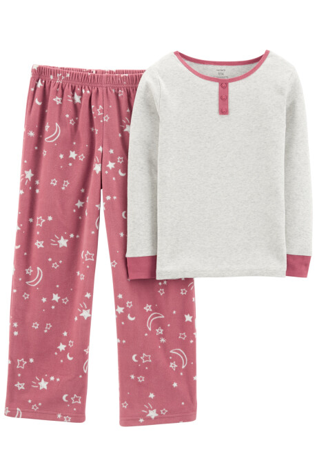 Pijama dos piezas pantalón micropolar y remera algodón, diseño cielo Sin color