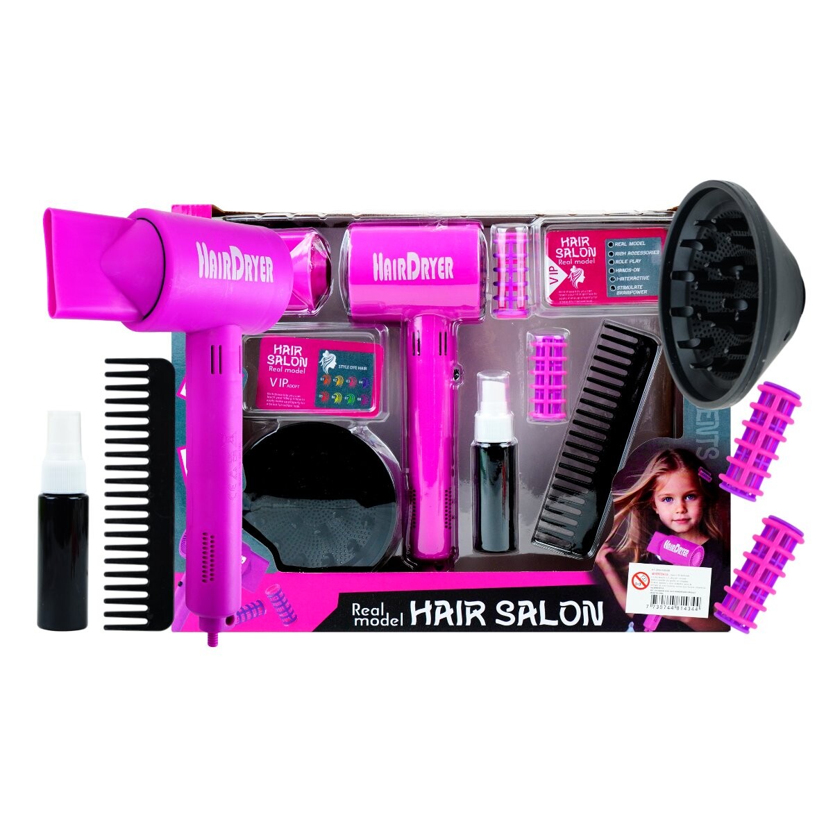 Set de peluqueria 7 piezas con secador a pila 