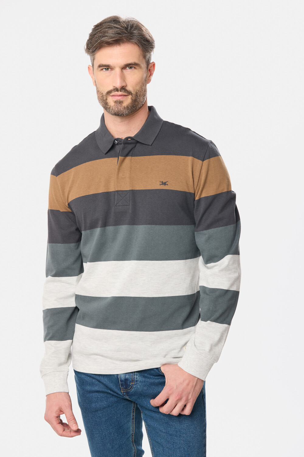 POLO JERSEY RAYADA Gris