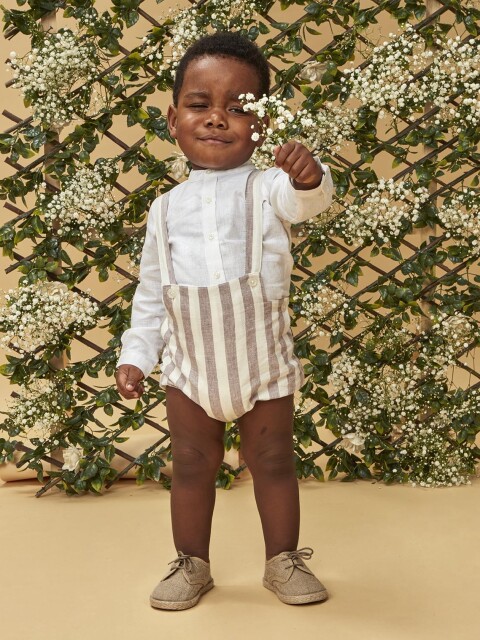 Bombacho De Lino Con Tirantes Berenjena