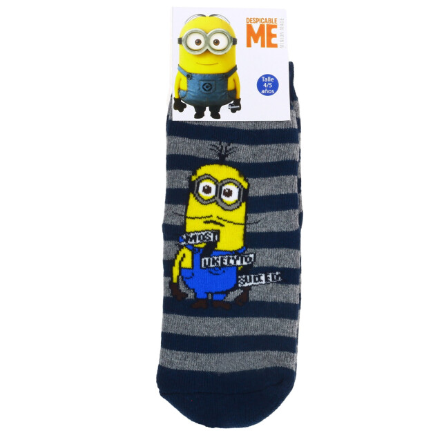 Medias Infantiles Disney Minions Rayadas Azul Marino - Gris