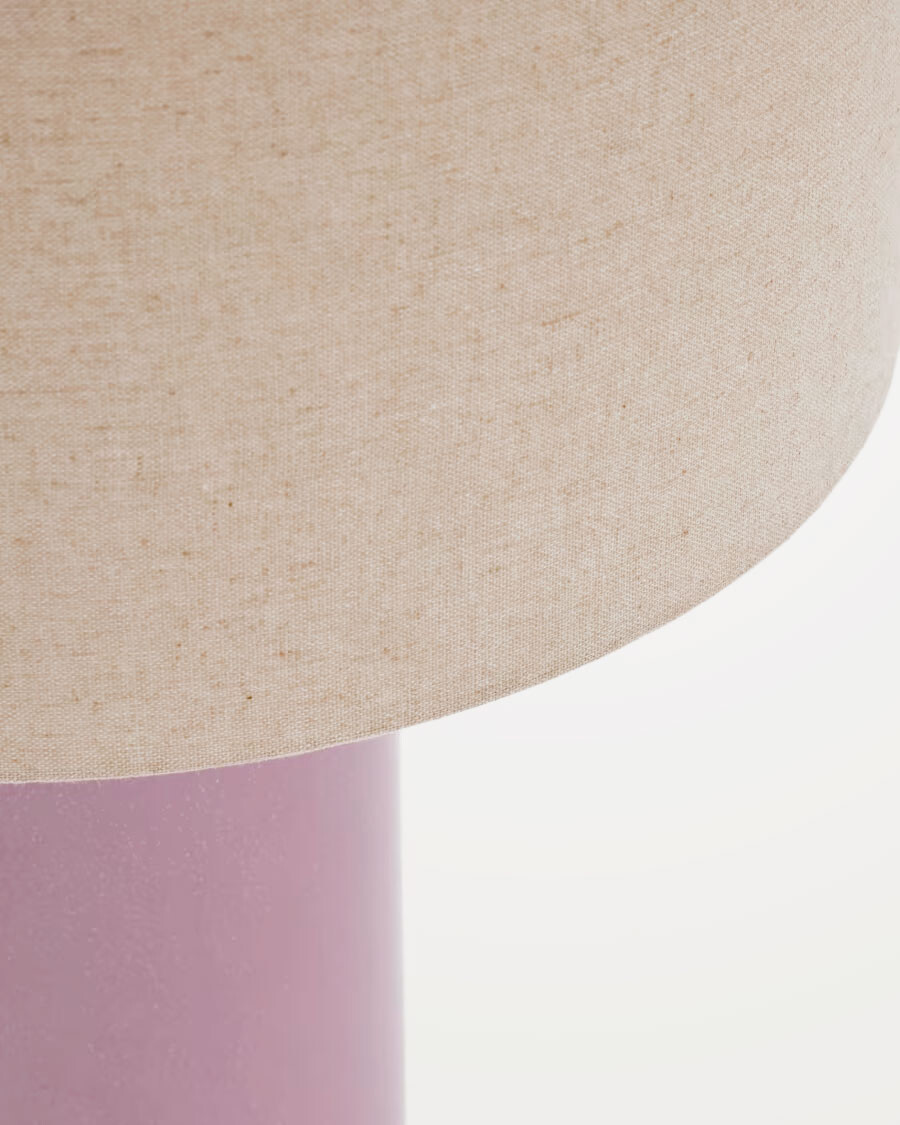 Lámpara de mesa Toneric de cerámica con acabado lila y algodón