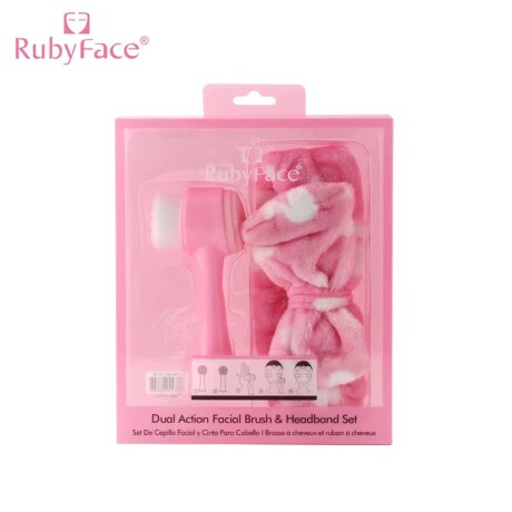 Kit limpieza facial 2pzs Vincha para Pelo y Cepillo Facial Rosa