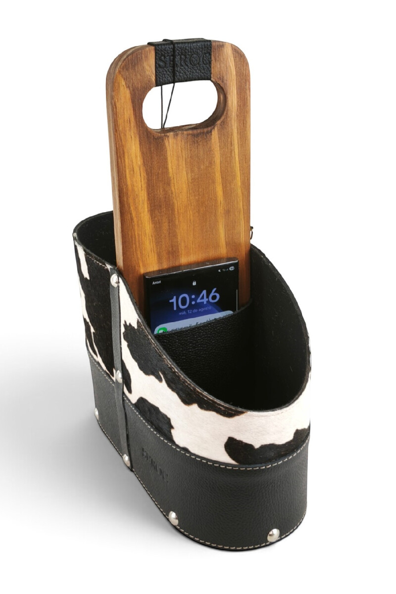 Matera de Cuero Vacuno Legítimo con Estructura Integral de Madera y porta celular Negro 1