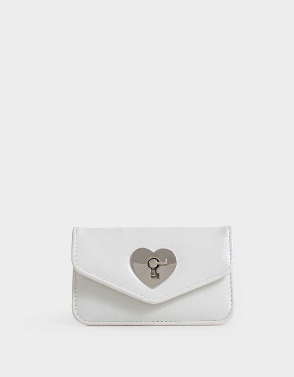 Tarjetero Solapa Corazón - Blanco Crudo 