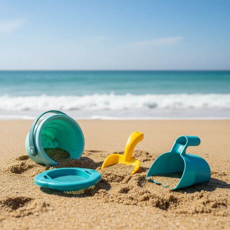 Juego de Arena Playa Bebé c/ Balde Pala y Tamizador Plástico Turquesa