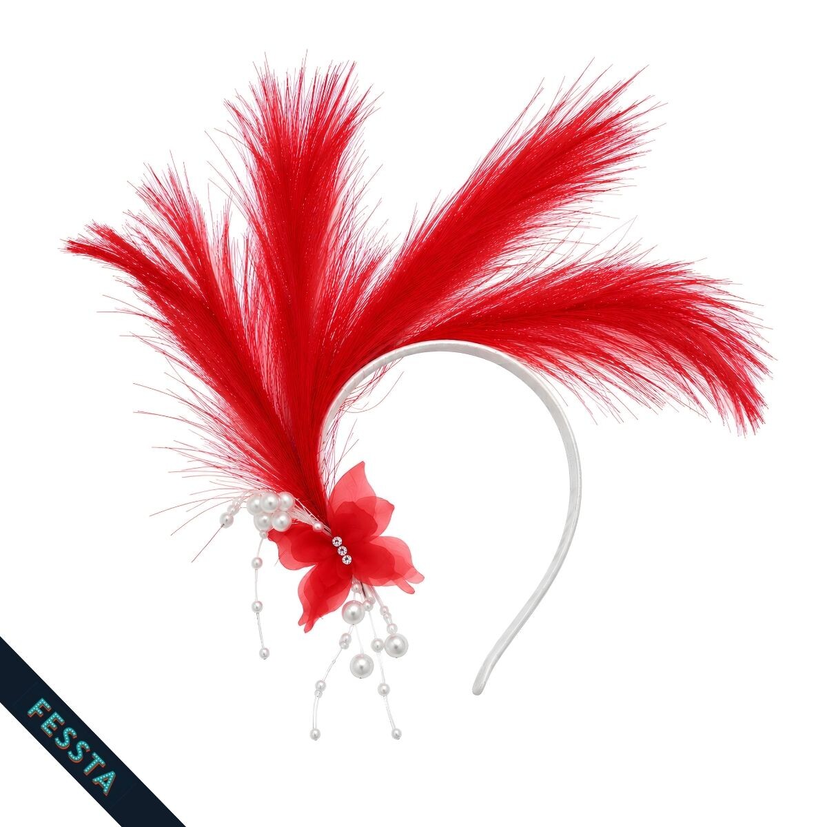 Vincha efecto pluma y aplique - Rojo 