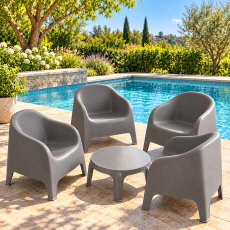 4 Sillones Skarpo + Mesa redonda Puket GRIS