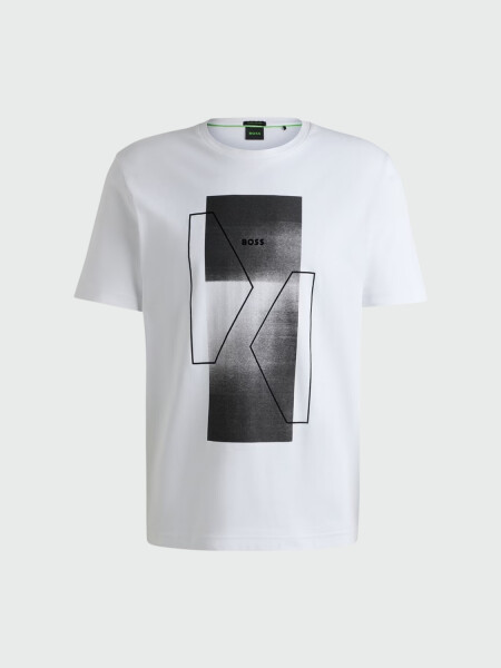 BOSS Camiseta de Algodón Interlock con Arte Estacional Blanco