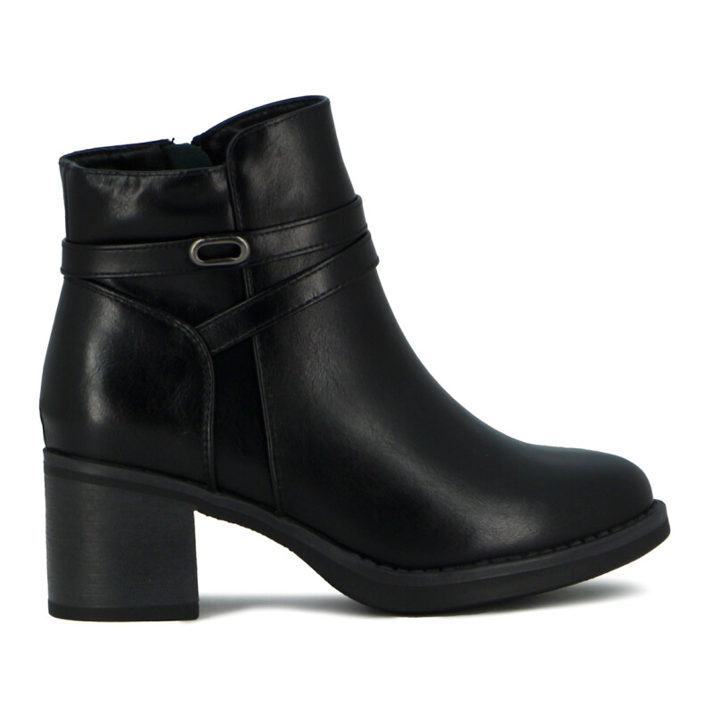 Darkness Bota De Dama Caña Baja Taco Cuadrado Dos Tiras - Negro Negro
