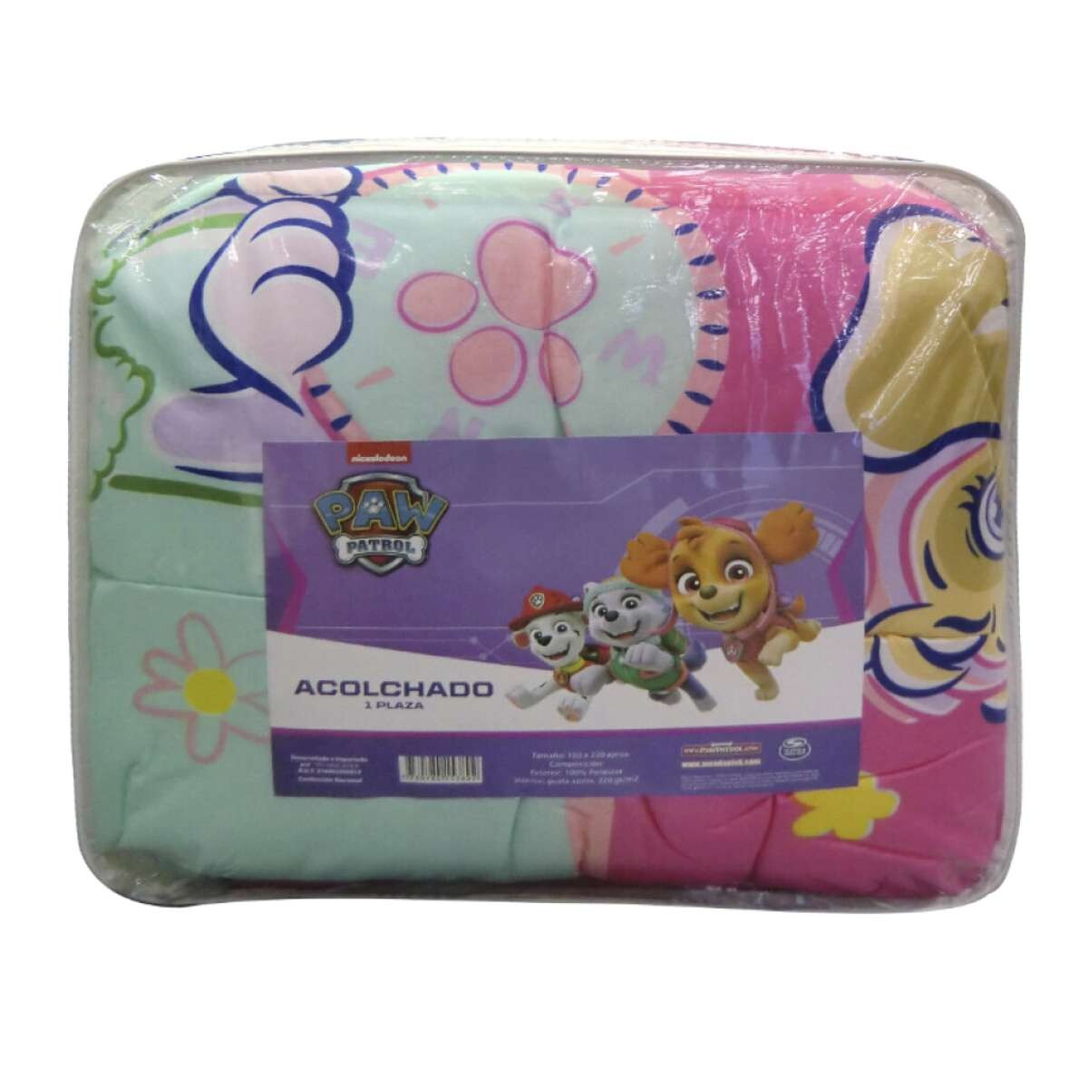 Acolchado Infantil Paw Patrol Microfibra 1 Plaza - Menta/Coral 