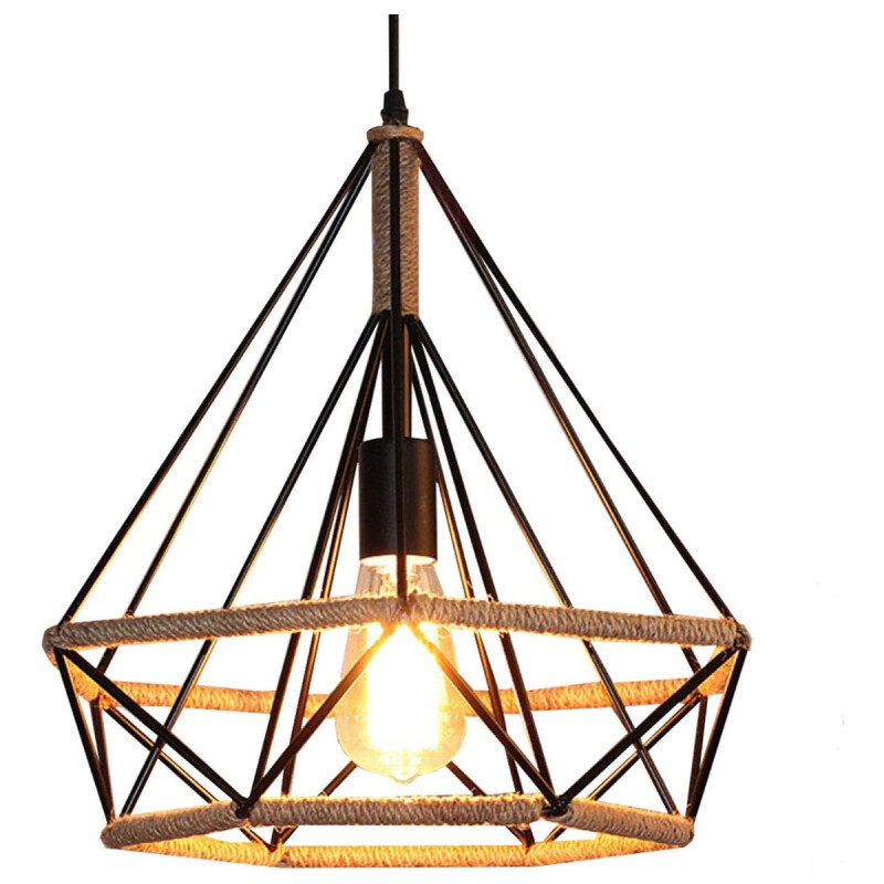Lampara Colgante Diamante De Techo Decorativo Cuerda Metal Negro