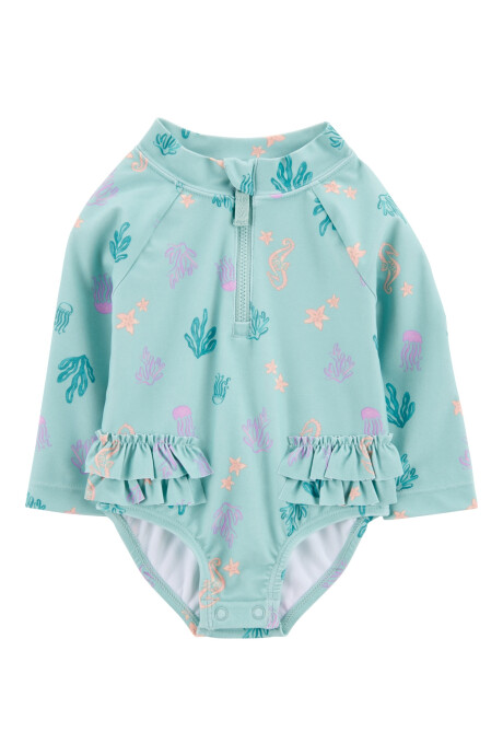 Malla de baño una pieza, manga larga, con protección UPF 50+, diseño corales Sin color