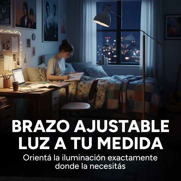 Lampara De Pie Moderna Metal Madera Minimalista 158Cm Color Blanco