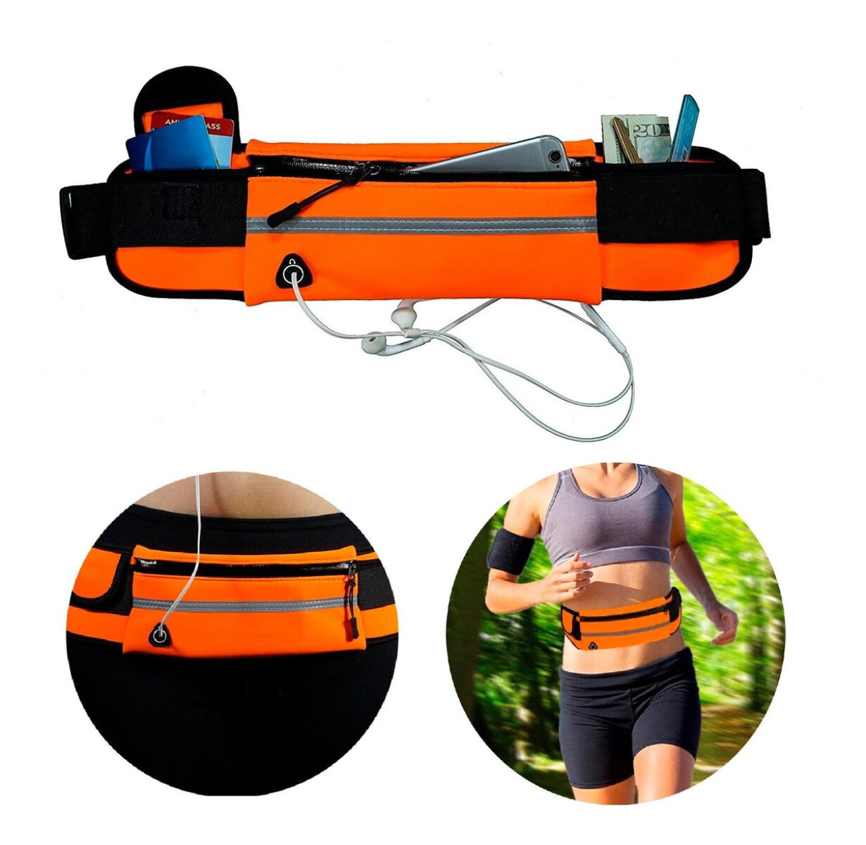 Riñonera Expandible Reforzada Running Impermeable Bolso - Variante Color Naranja 