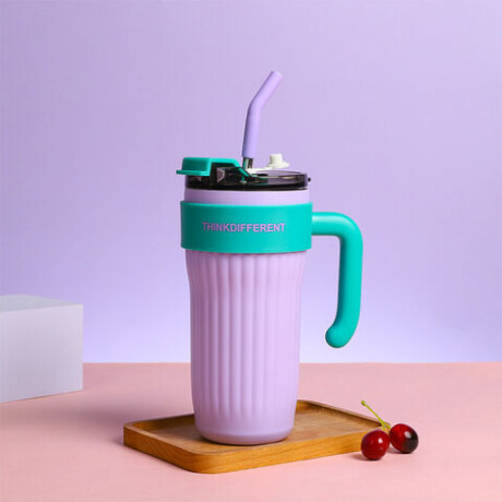 Vaso térmico con agarre y sorbito bi color Lila
