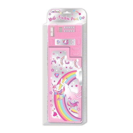 Cartuchera Doble Estuche Multifunción Calculadora Sacapuntas Unicornio