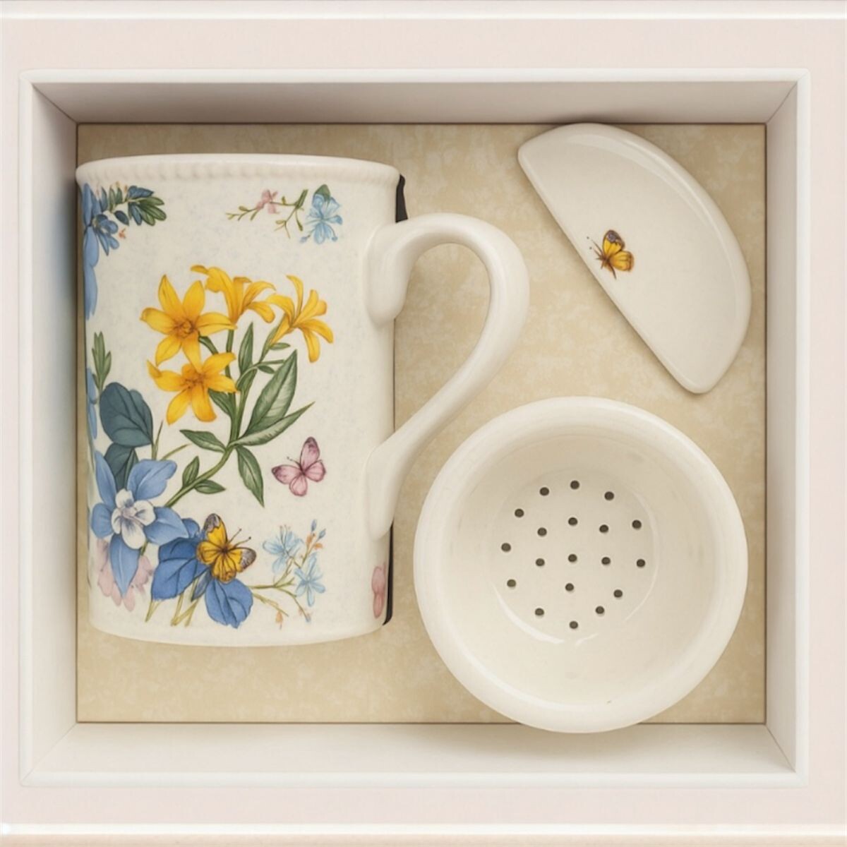 Mug con Infusor y Tapa en Cerámica Pintada 