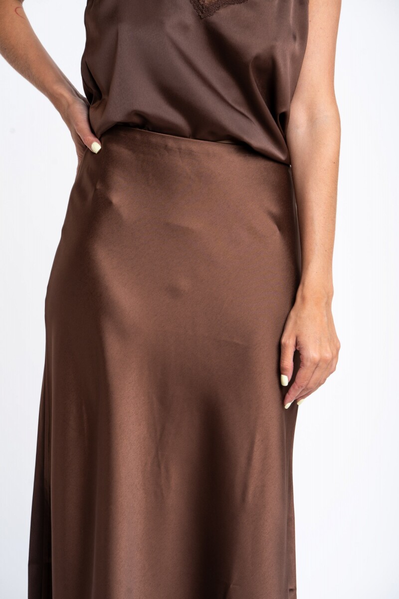Falda Midi Satinada Chocolate