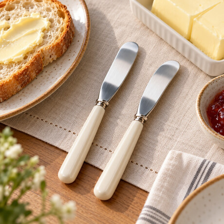 Set de 2 Espatulas para Untar Acero Inoxidable y Mango Rayas Beige