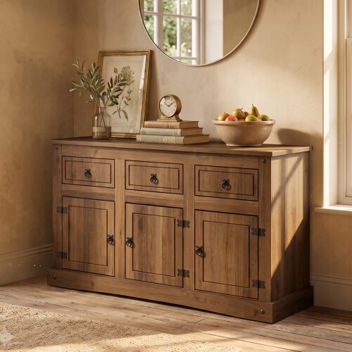 Aparador Bargueño Linea Mexicana Madera Maciza Oscuro
