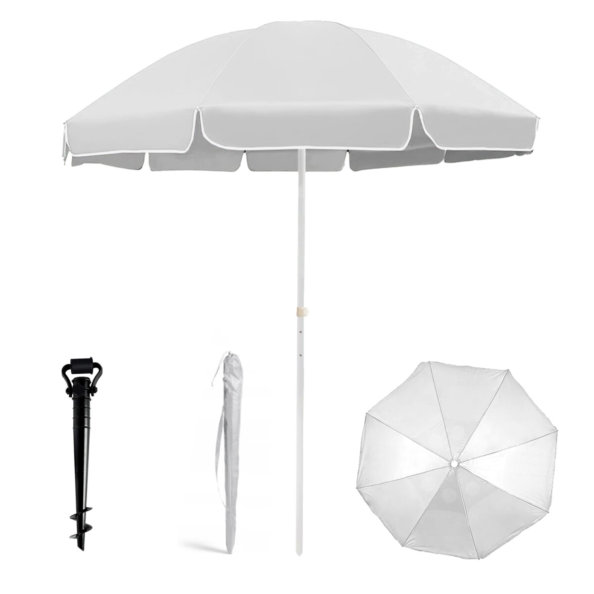 Combo Sombrilla Gris de Playa con Protección UV + Base Ancla Espiral - IMBACK 