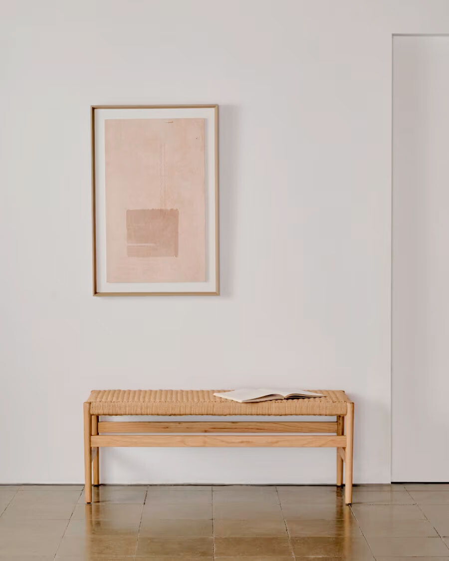 Banco Zaide de madera maciza de roble con acabado natural asiento de cuerda 120cm FSC100%
