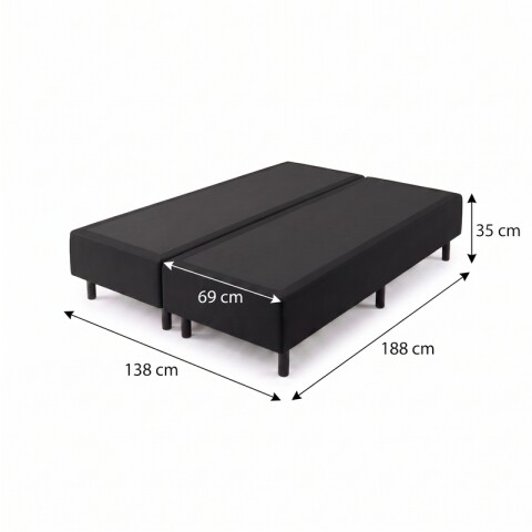 Base Box Sommier Tapizada Negra para Colchón 138x188x35 Doble