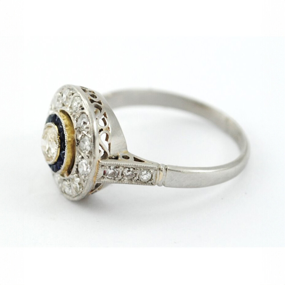Anillo De Platino Con Brillantes Y Zafiros Sinteticos Anillo De Platino Con Brillantes Y Zafiros Sinteticos