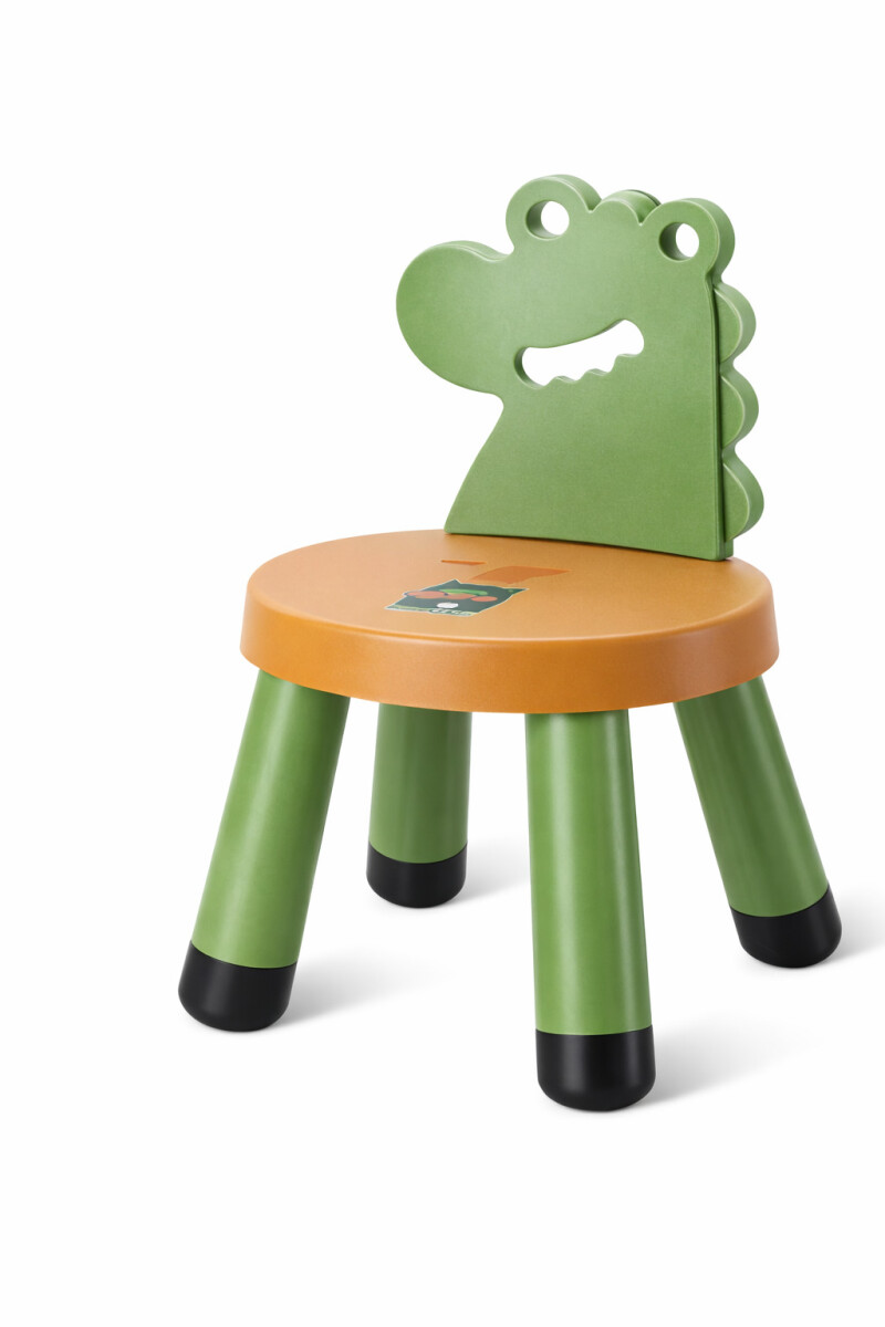 Banquito Infantil Dinosaurio Con Respaldo Silla Niño 32x49cm - Verde 