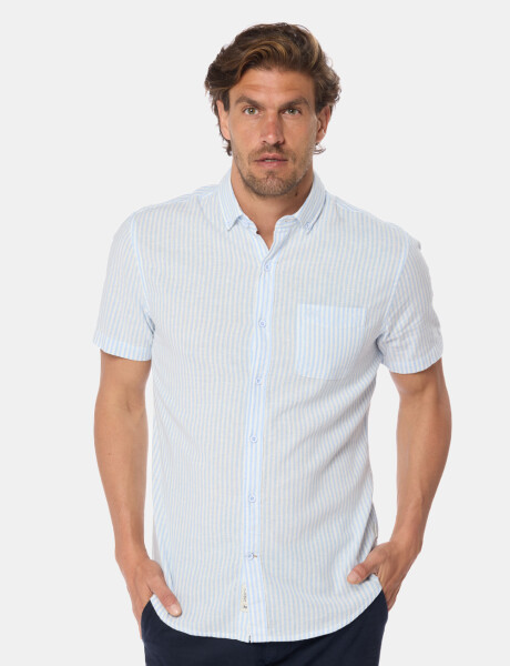 CAMISA DE LINO RAYADA Azul