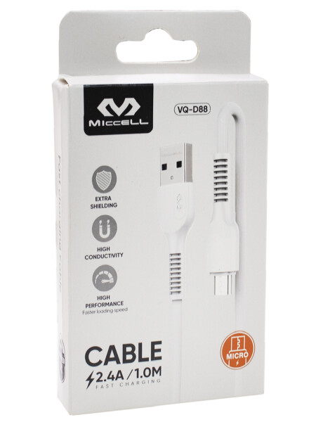 Cable micro USB Miccell 2.4A 1.0M Blanco