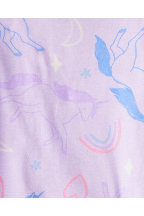 Pijama cuatro piezas de algodón, dos remeras manga larga y dos pantalones, diseño unicornios Sin color