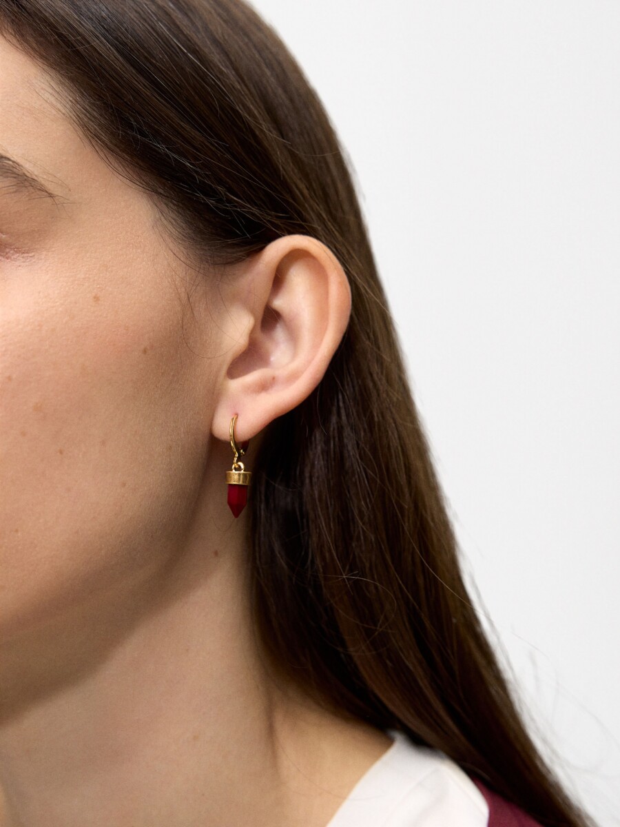 Aros Con Colgante Efecto Piedra burdeos