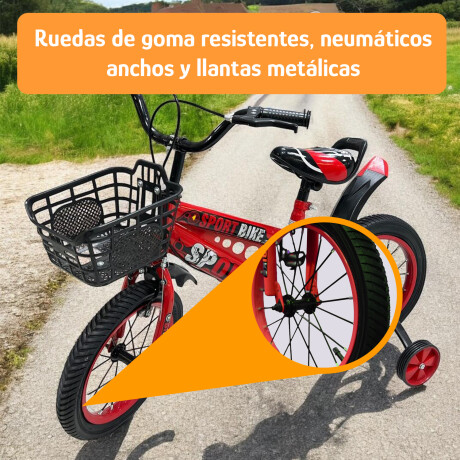Bicicleta Infantil Rodado 16 C/Rueditas Aux Estilo Deportivo Rojo
