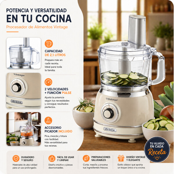 Robot De Cocina Ariete Vintage 1781 2 Velocidades 1000w BEIGE