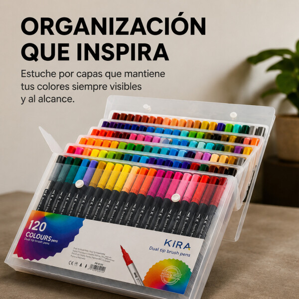 Set De 120 Marcadores Doble Punta Tipo Pincel Acuarelables Transparente
