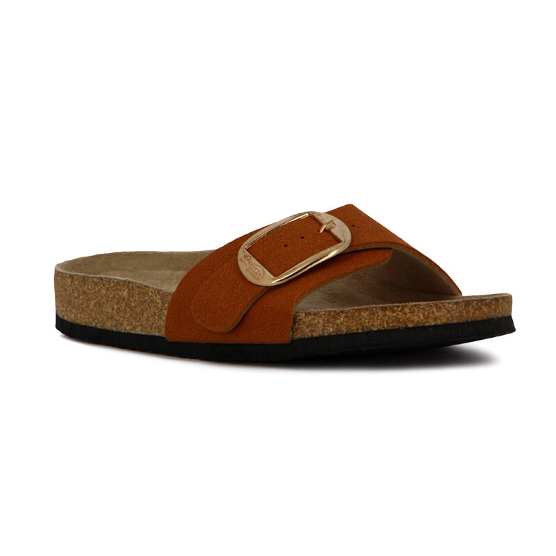 Sandalias Mujer Darkness Tira Ancha Y Hebilla Marron Claro
