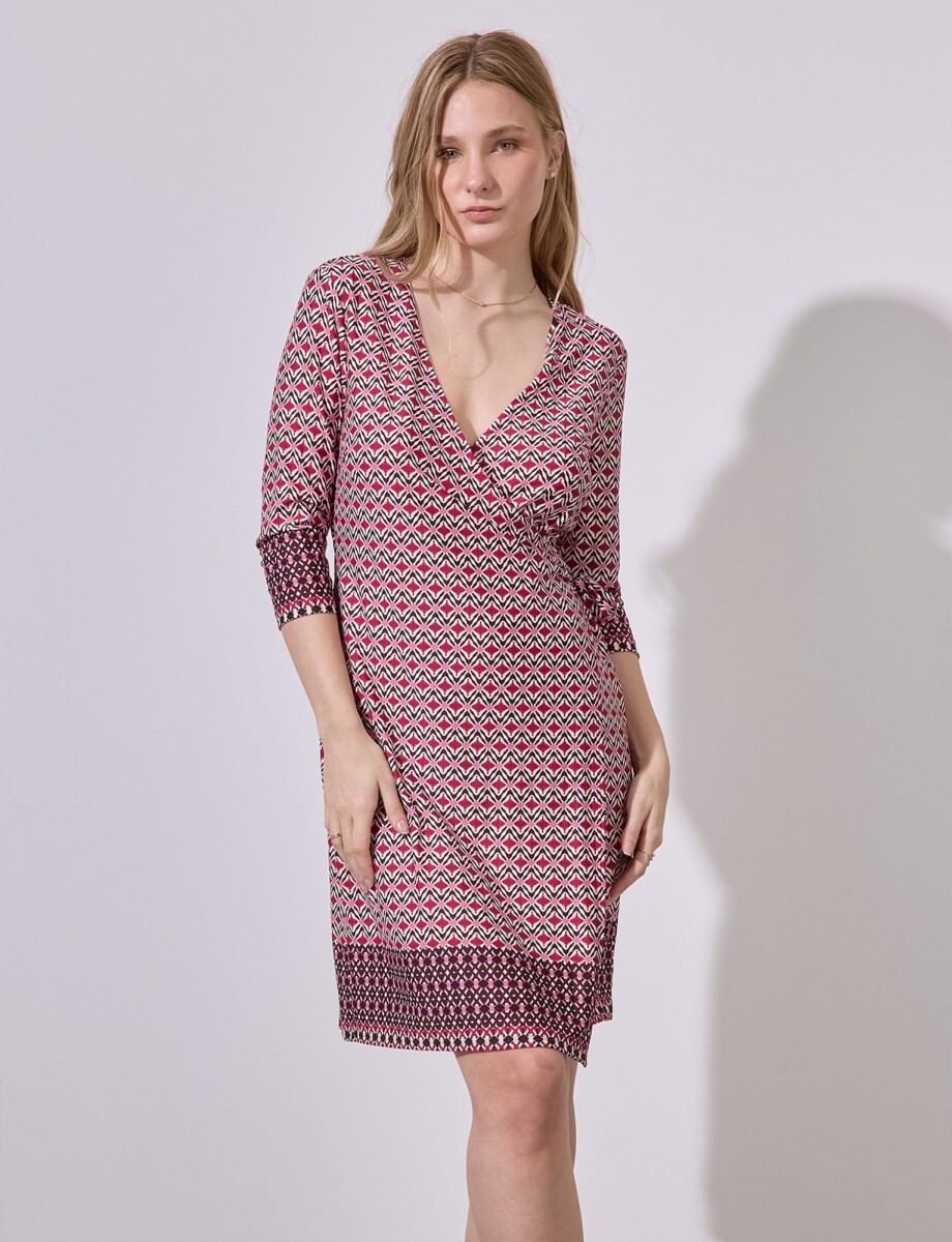 Vestido Cruzado Printed - Multi/fucsia 