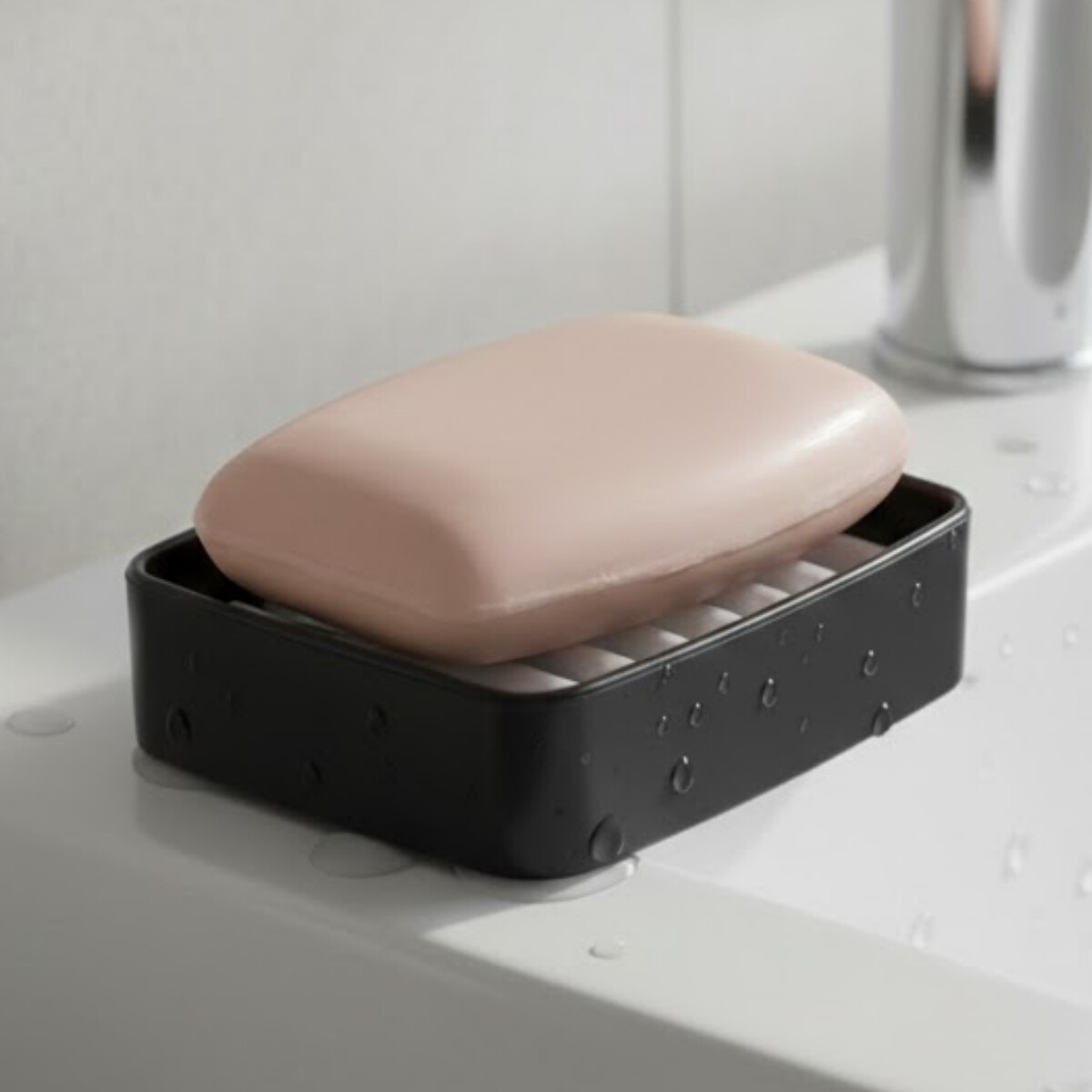 Jabonera de plástico splash 9x8x3 cm Coza - NEGRO 