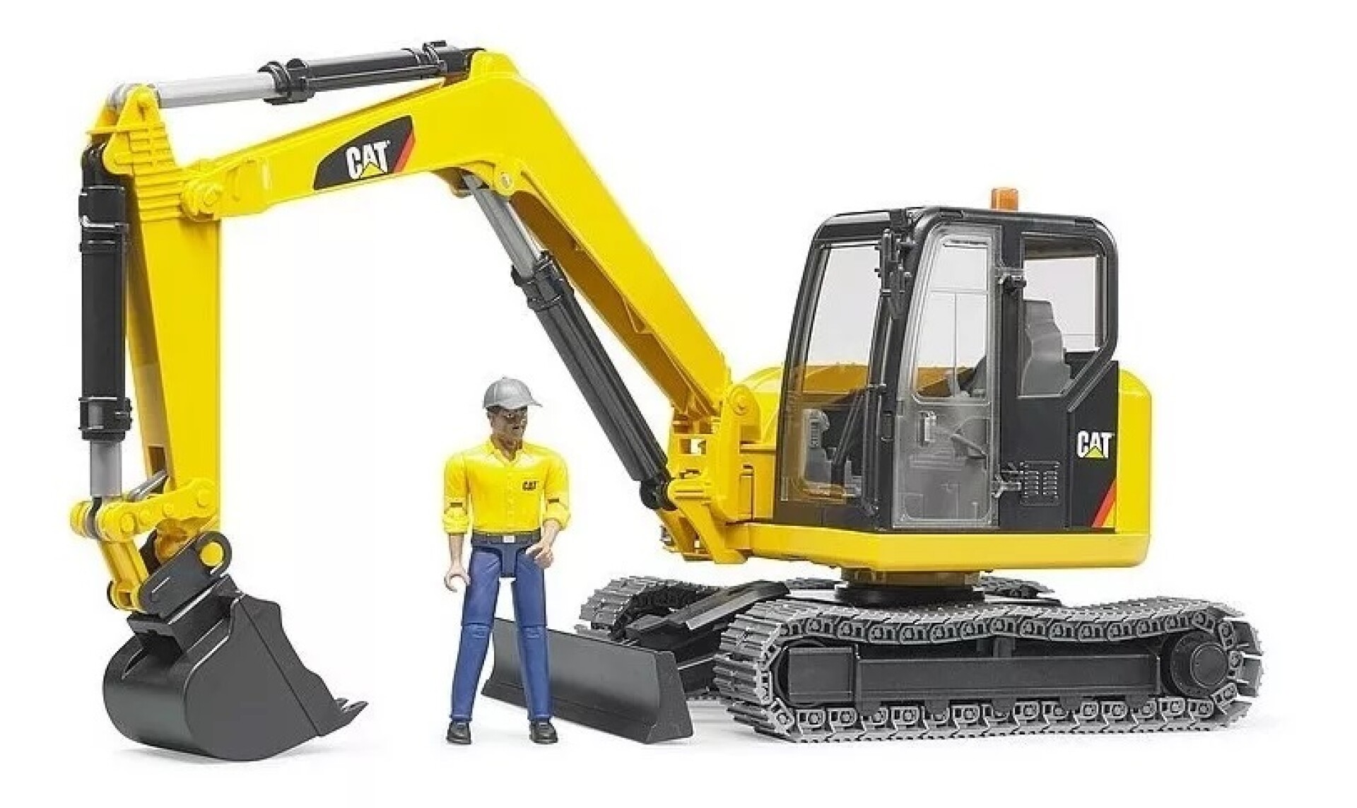 Bruder Toys 02466 CAT Miniexcavadora excavadora - Brazo operativo / Cucharón + Conductor 