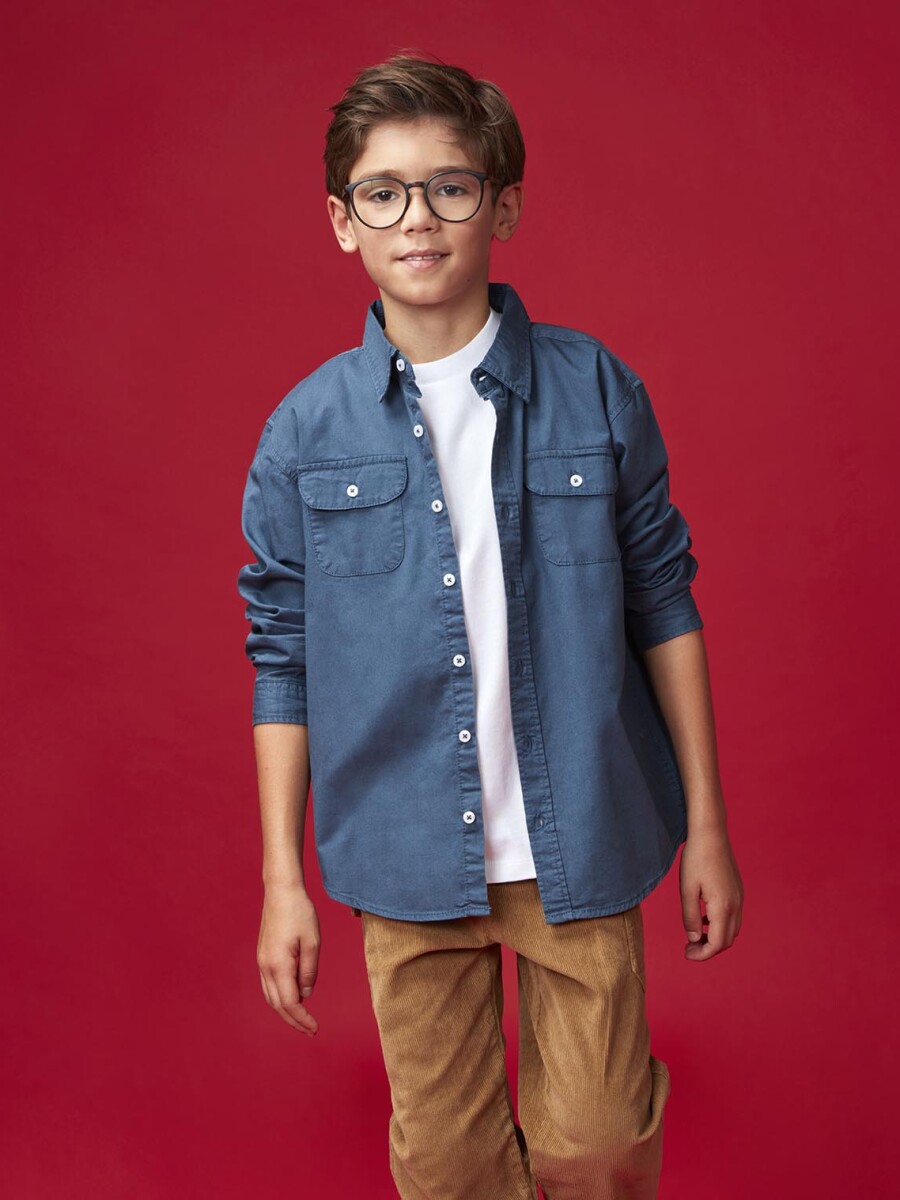 Camisa Con Bolsillos Azul Medio Oscuro