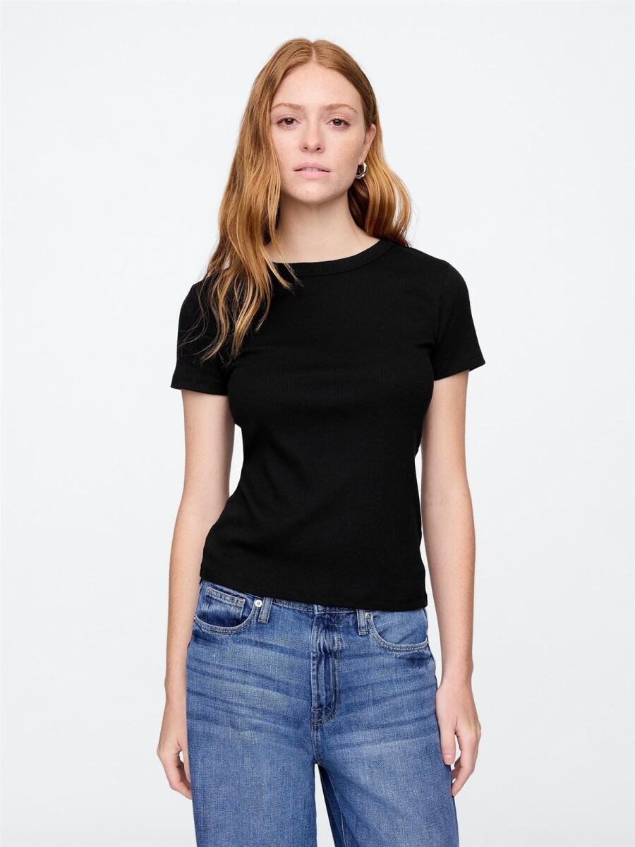 Remera Rib Cuello Redondo Mujer - True Black 