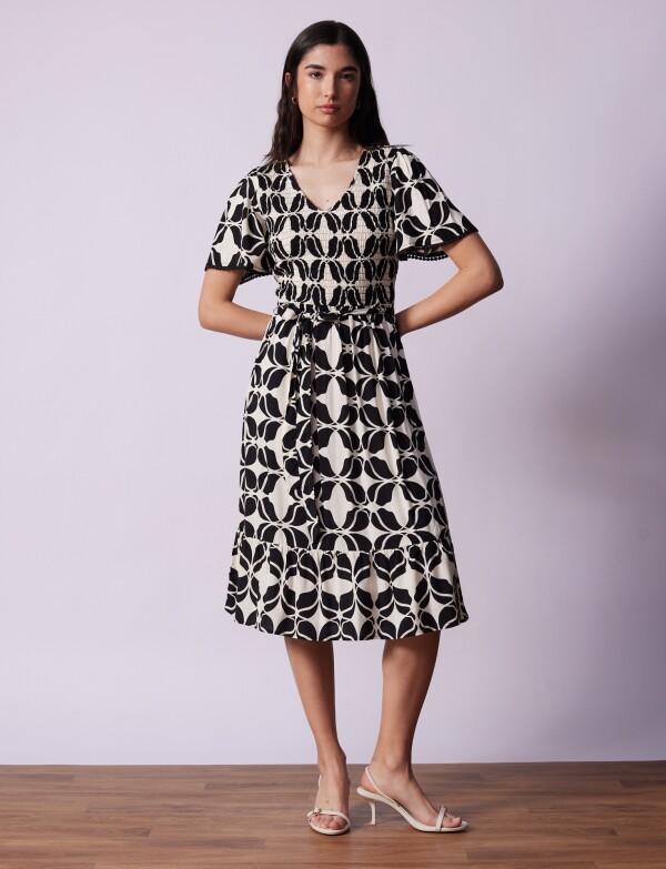 Vestido Punto Smock NEGRO/CRUDO